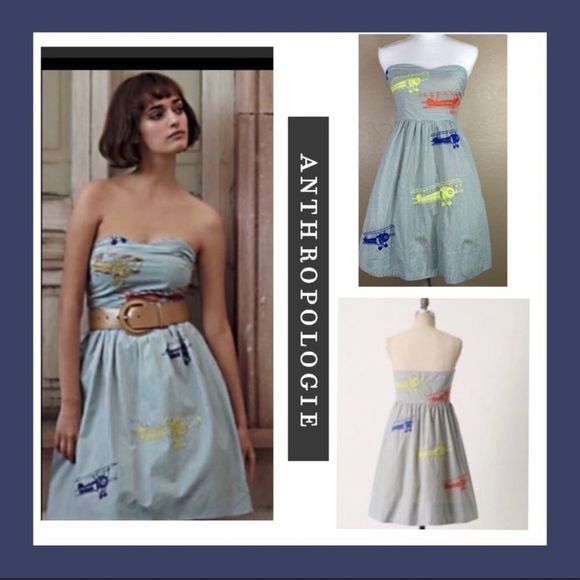 Anthropologie Dresses & Skirts - NWT Anthropologie Striped Strapless Embroidered Airplane ✈️ Dress Size 4